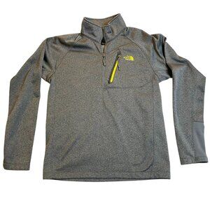 The North Face Men's Fleece Quarter Zip Medium Gray Pullover With Yellow Accents
